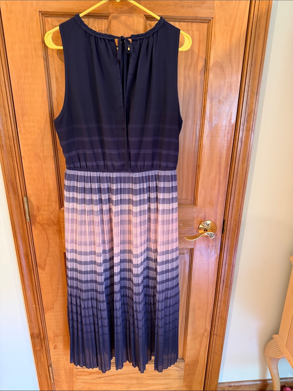 Sleeveless Navy Ombre Pleated Maxi Dress - Picture 6 of 10